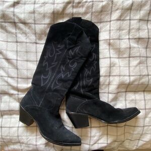 Zara Black Suede Cowboy Boots